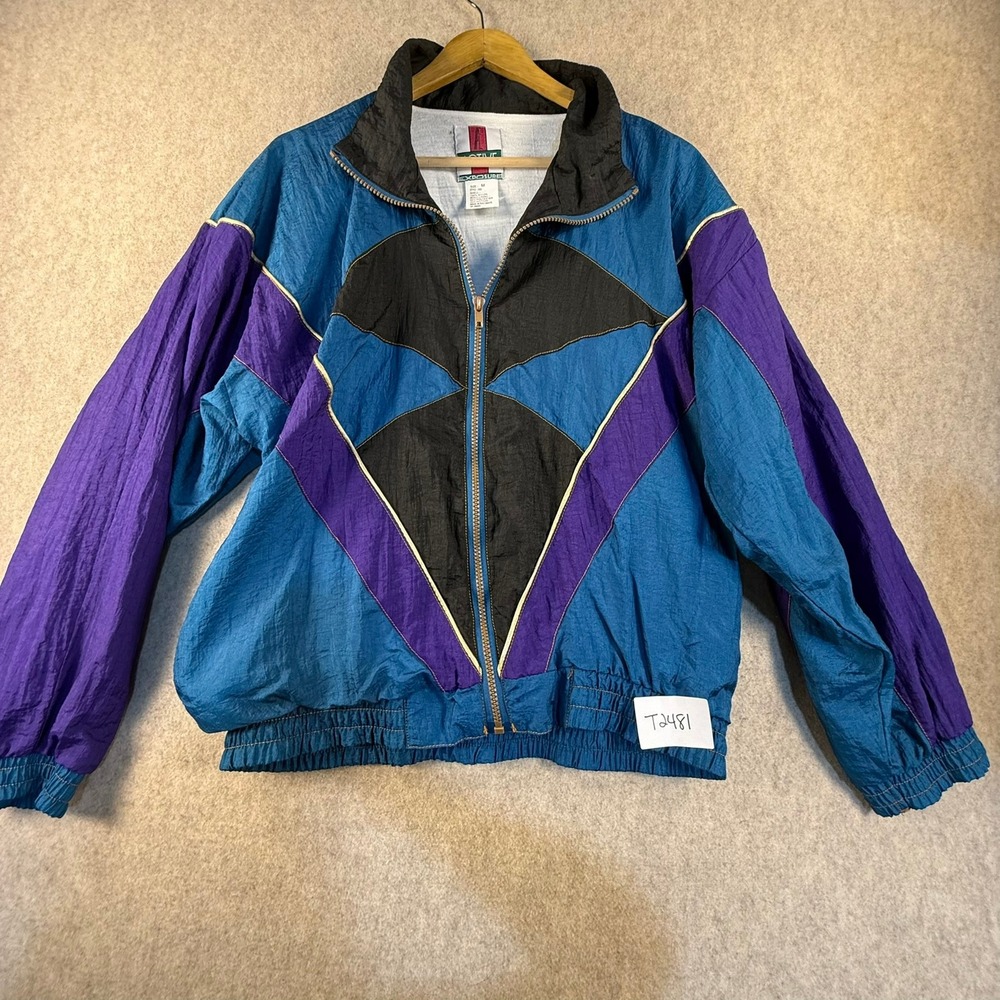 Vintage Active Exposure Windbreaker Jacket Colorblock 90s Teal Purple Men Medium